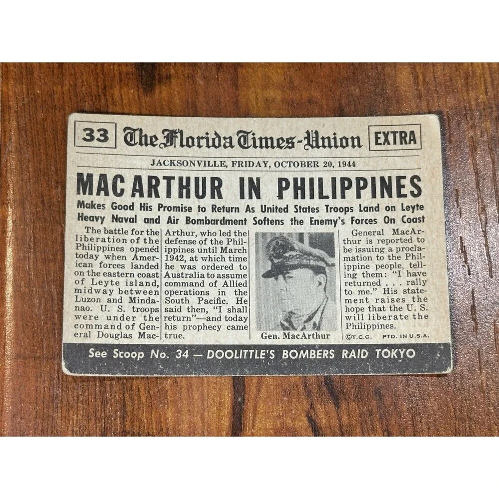 Lot of (3) 1954 Topps Scoop #33, 36, 40 MacArthur Land Rush Joe Louis w/ Coating